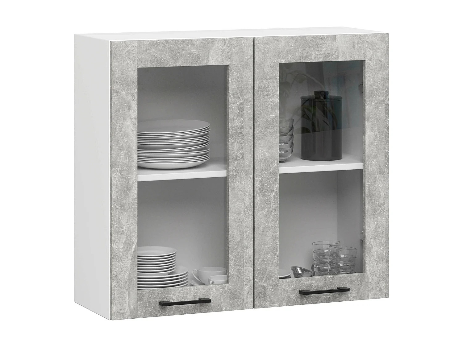 Oliwia Zwevende Vitrinekast W80 H72 Wit/Beton - Modern Design met Dubbele Deuren & Twee Planken, 16mm Gelamineerde Plaat, Zelfmontage keukenmeubel