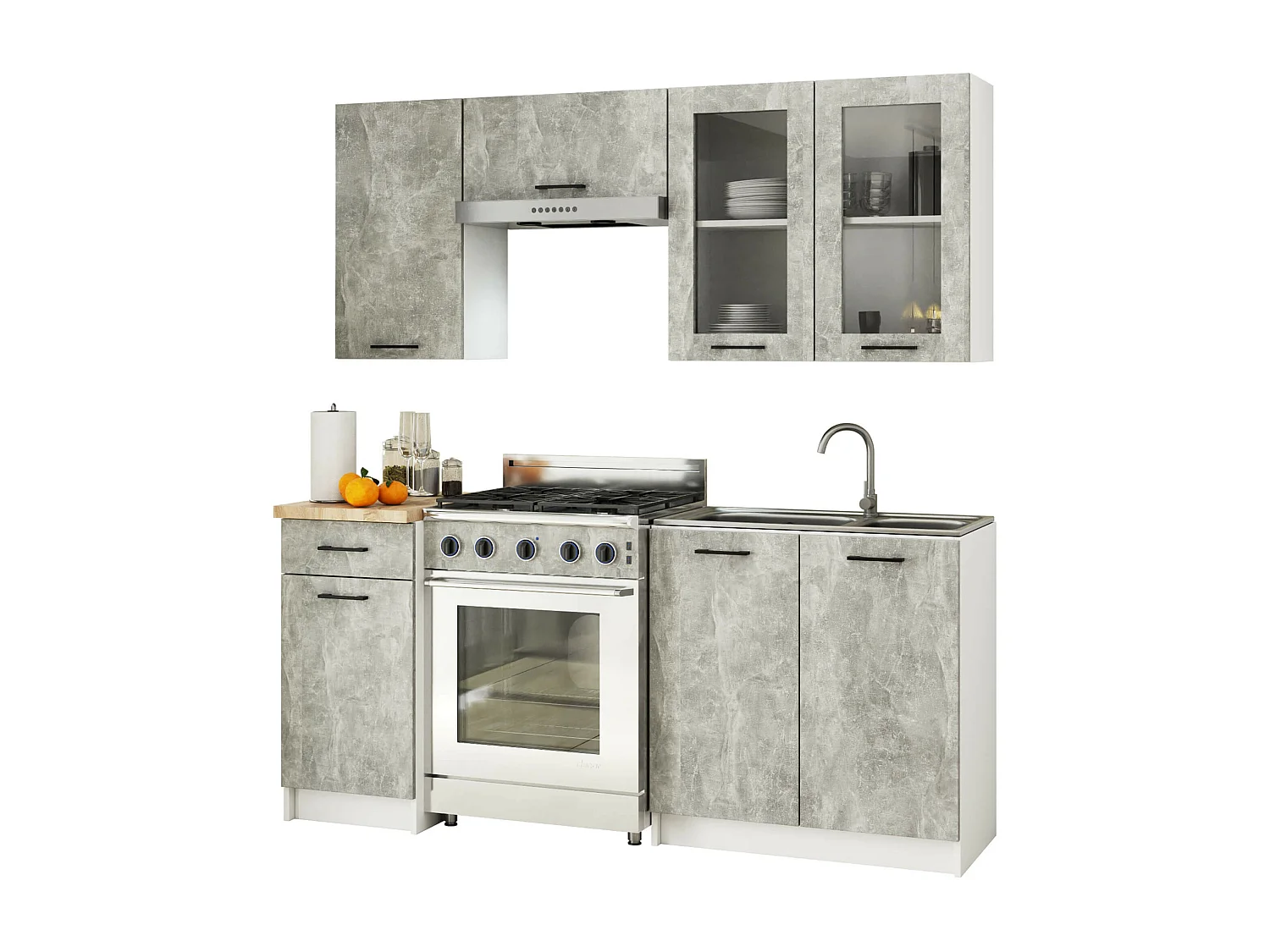 Oliwia Zwevende Vitrinekast W80 H72 Wit/Beton - Modern Design met Dubbele Deuren & Twee Planken, 16mm Gelamineerde Plaat, Zelfmontage keukenmeubel