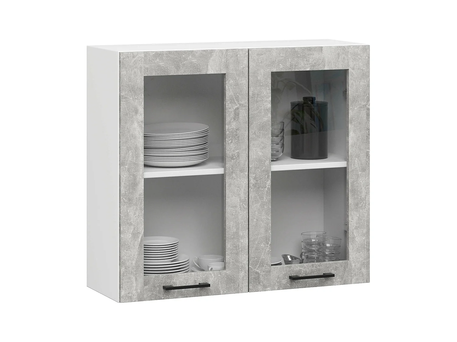 Vetrina da cucina sospesa AKORD OLIWIA Bianca 80 cm 2 porte inserto frontale Grigio Cemento 80x30,5x72 cm