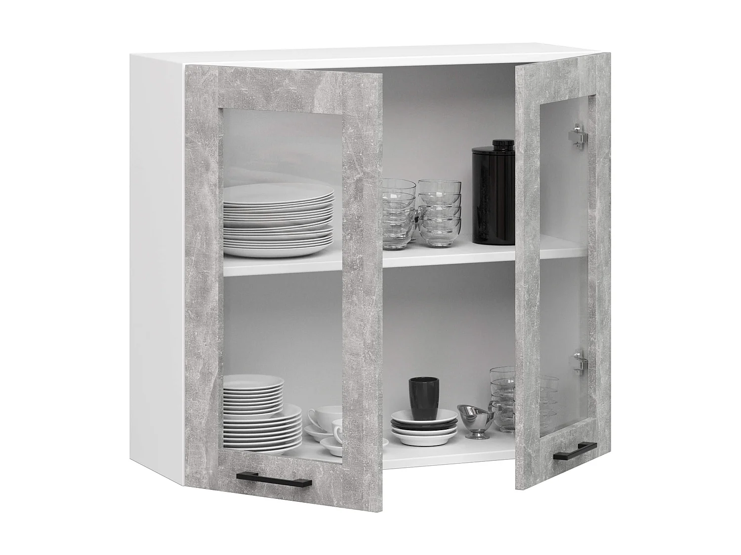 Vitrinekast, Keukenkast modulaire OLIWIA W80 H720 met 2 Deuren / Hangkast / Bovenkast / AKORD Furniture Factory / Wit – Beton Grijs / 80 x 72 x 30 cm