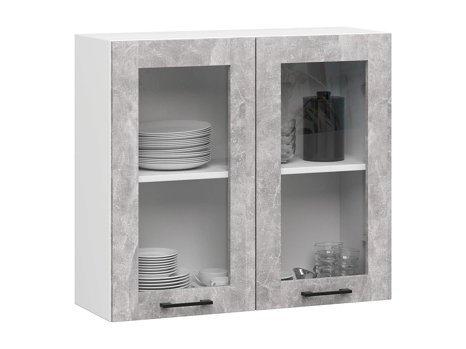 Vitrine de cuisine AKORD OLIWIA W80 H720 Blanche 80 cm 2 portes façade Béton 2 étagères 80x30,5x72 cm