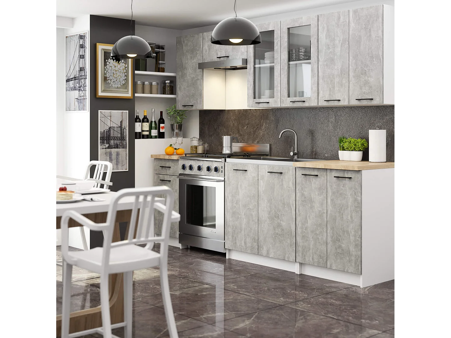 Vitrine de cuisine AKORD OLIWIA W80 H720 Blanche 80 cm 2 portes façade Béton 2 étagères 80x30,5x72 cm