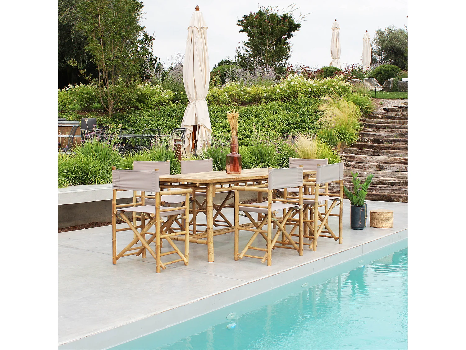 MilaniHome.it - poltrona regista in bamboo di design per esterno giardino cm 60 l x 44 p x 88 hdi coloreTortora