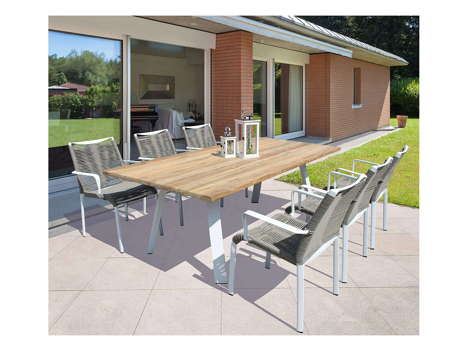 MilaniHome.it - Poltrona Da Giardino In Alluminio E Corda Impilabile Colore Bianco,Grigiodi coloreBianco