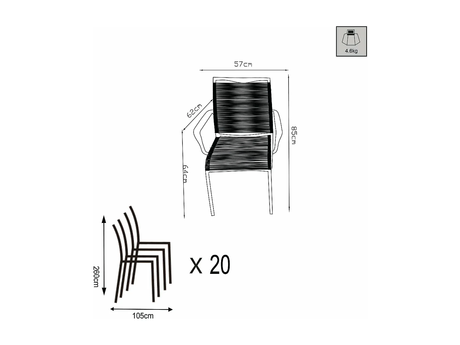 MilaniHome.it - Poltrona Da Giardino In Alluminio E Corda Impilabile Colore Bianco,Grigiodi coloreBianco