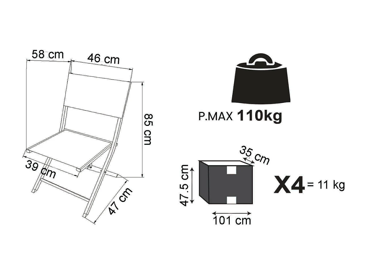 MilaniHome.it - Sedia Da Giardino In Alluminio E Textilene Pieghevole Salvaspazio Colore Bianco,Grigiodi coloreAntracite