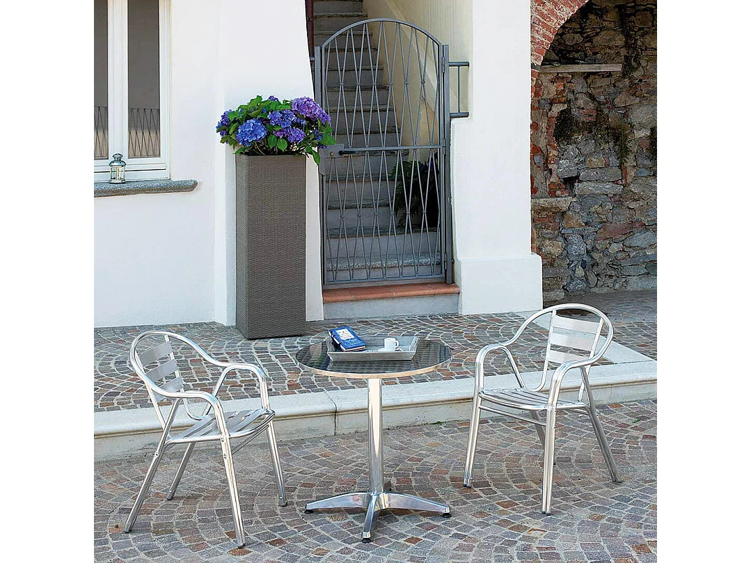 MilaniHome.it - Poltrona Bar Impilabile In Alluminio Con Braccioli E Doppio Tubo Per Esterno Portico Ristorante Gelateria Hotel Albergodi coloreGrigio