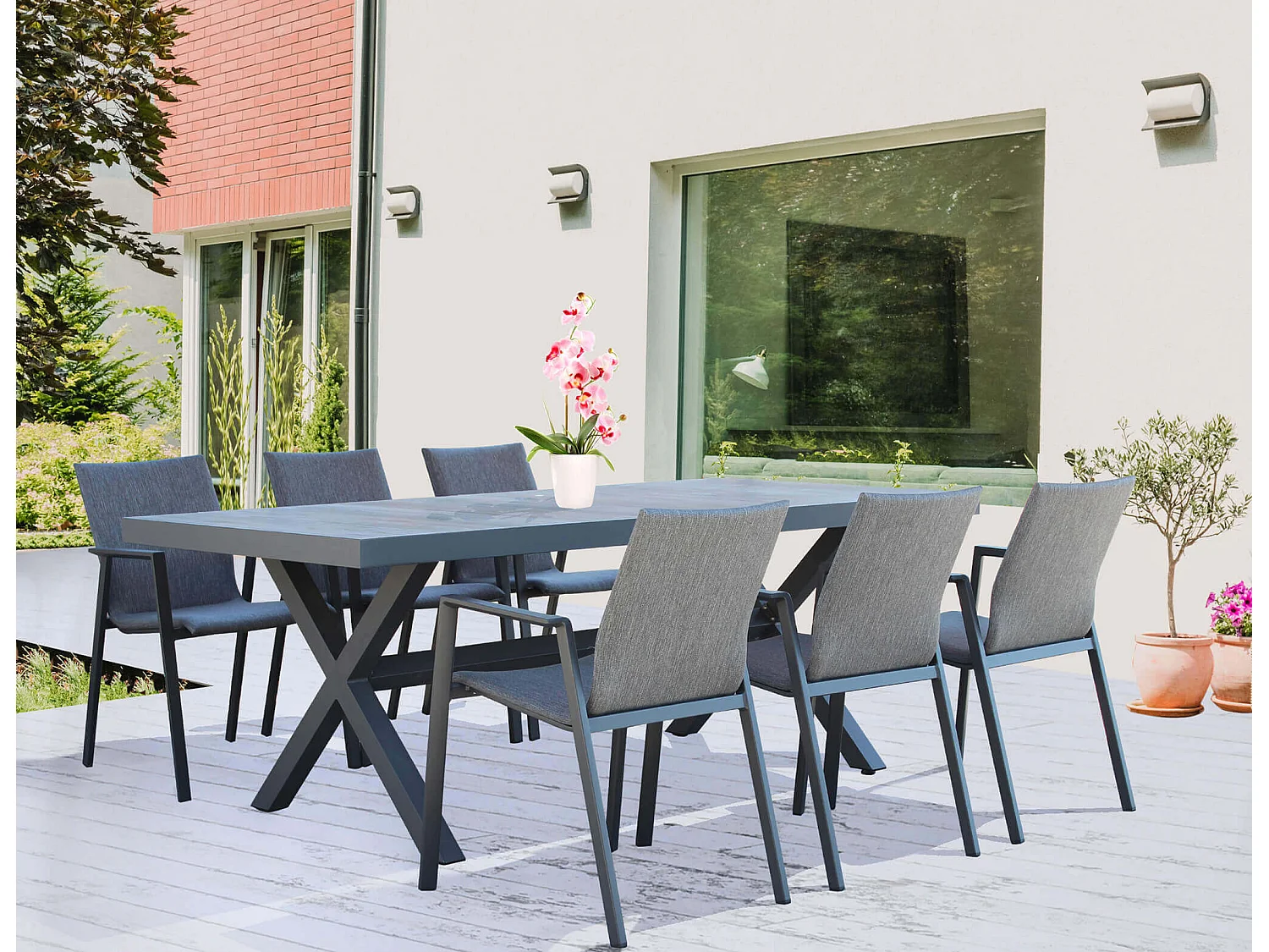 MilaniHome.it - Poltrona sedia in textilene imbottito alluminio per giardino esterno colore antracitedi coloreAntracite