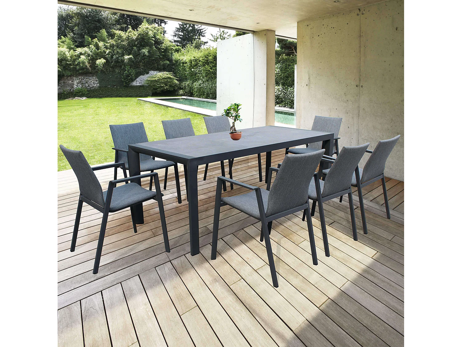 MilaniHome.it - Poltrona sedia in textilene imbottito alluminio per giardino esterno colore antracitedi coloreAntracite