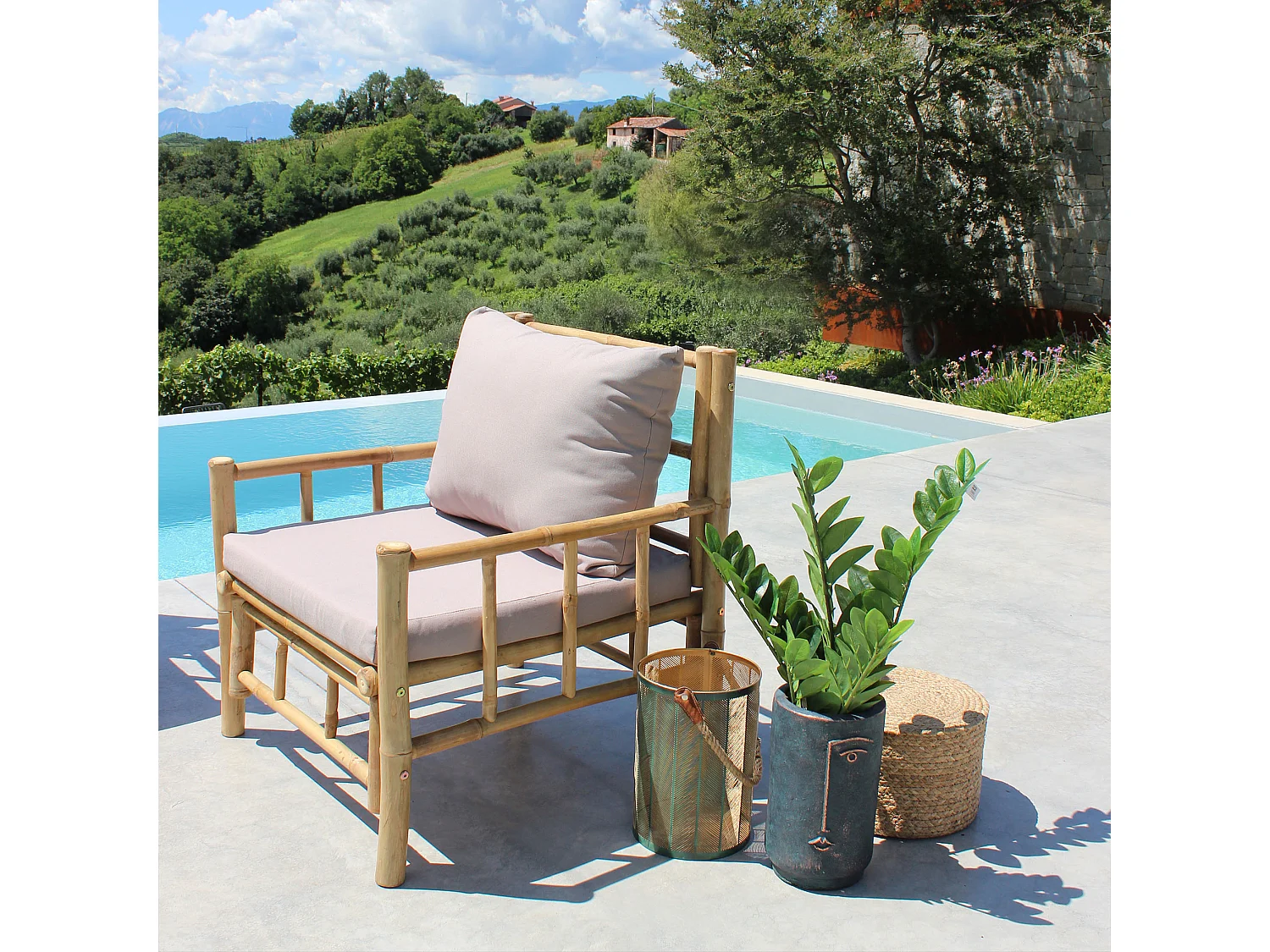 MilaniHome.it - poltrona da giardino in bamboo di design per esterno giardino cm 70 l x 70 p x 80 hdi coloreGrigio