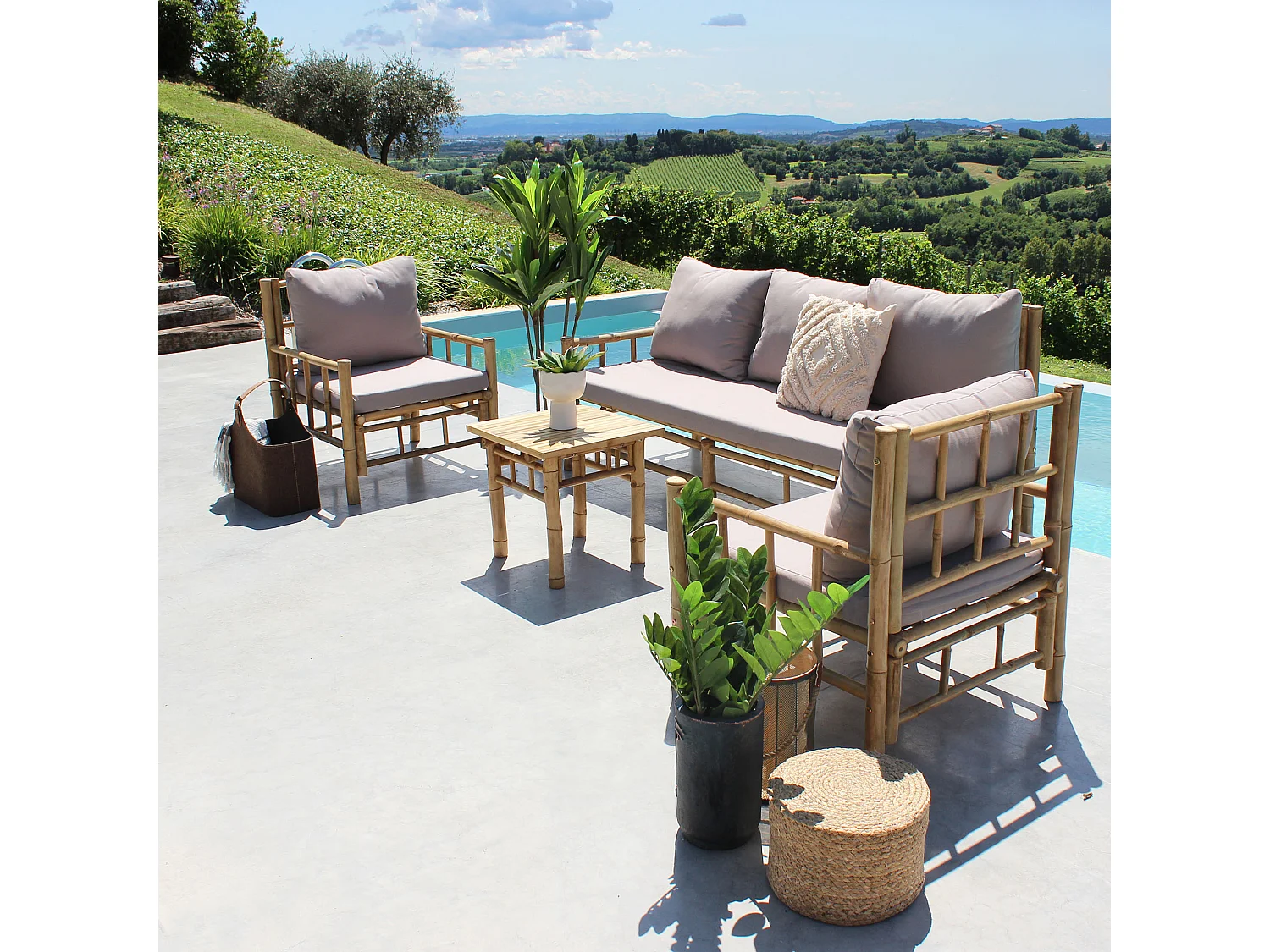 MilaniHome.it - poltrona da giardino in bamboo di design per esterno giardino cm 70 l x 70 p x 80 hdi coloreGrigio