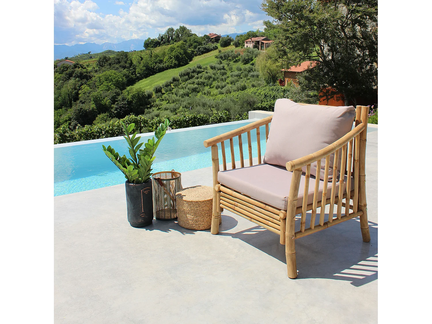 MilaniHome.it - poltrona da giardino in bamboo di design per esterno giardino cm 78 l x 67 p x 80 hdi coloreGrigio