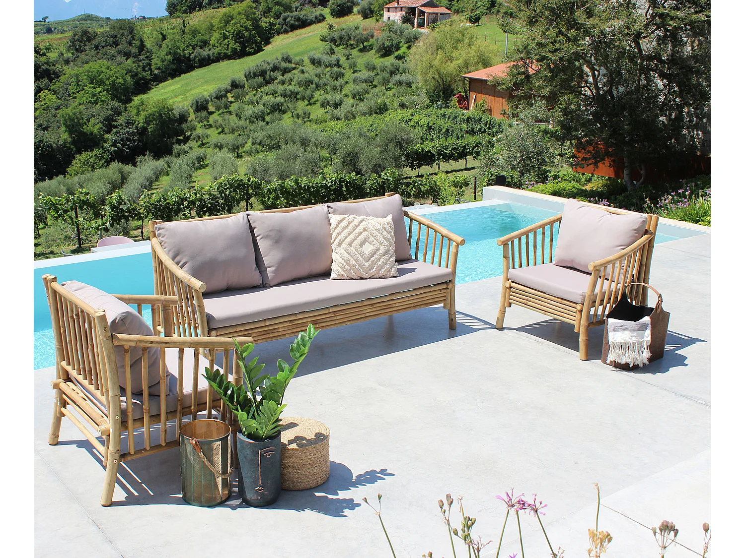 MilaniHome.it - poltrona da giardino in bamboo di design per esterno giardino cm 78 l x 67 p x 80 hdi coloreGrigio