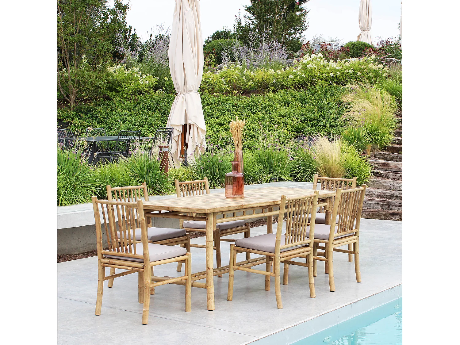 MilaniHome.it - sedia da giardino in bamboo di design per esterno giardino cm 48 l x 48 p x 85 hdi coloreGrigio