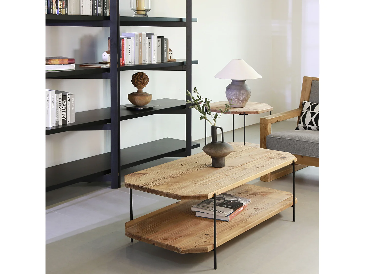 MilaniHome.it - tavolino da salotto in legno massiccio di design moderno industrial cm 120 x 61 x 43 hdi coloreMarrone