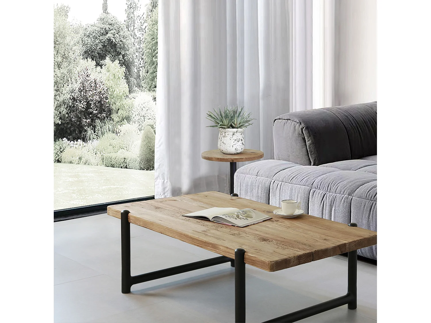 MilaniHome.it - tavolino da salotto in legno massiccio di design moderno industrial cm 135 x 74,5 x 40 hdi coloreMarrone