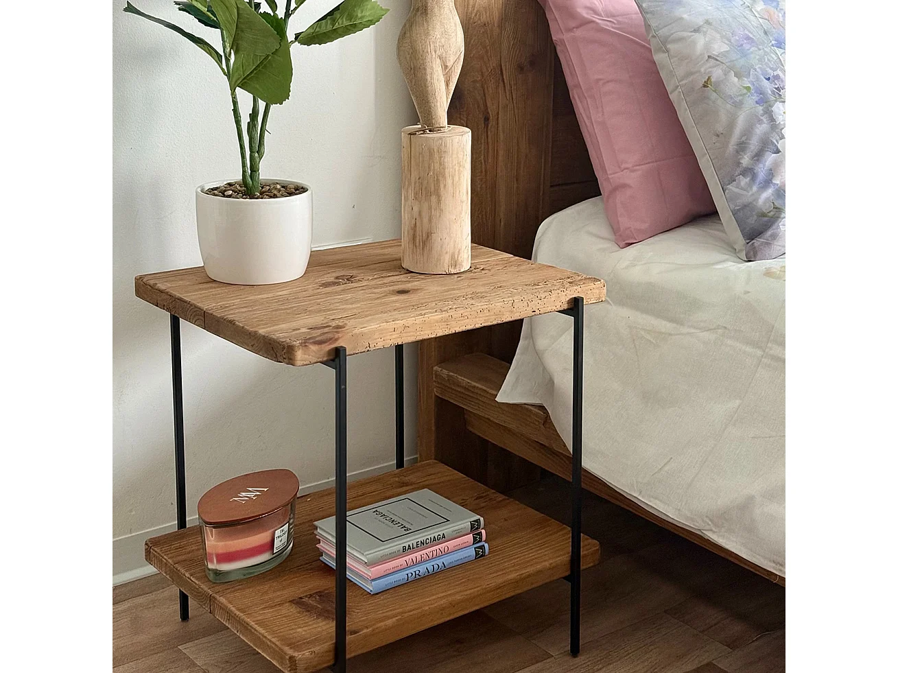 MilaniHome.it - tavolino da salotto in legno massiccio di design moderno industrial cm 5 0x 42 x 51,5 hdi coloreMarrone