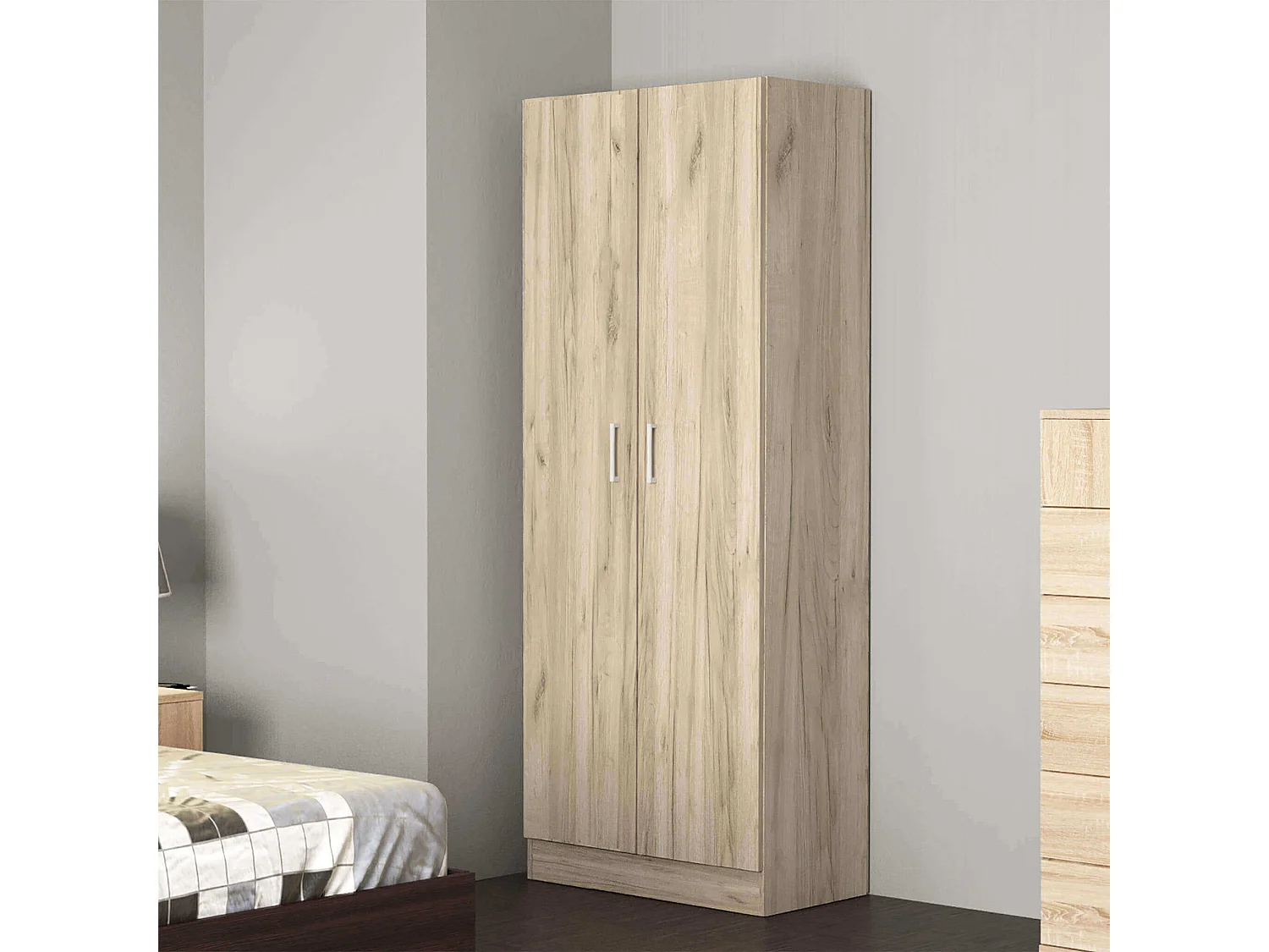 MilaniHome.it - armadio due ante di design spazioso in legno moderno 180x52x80 hdi coloreRovere grigio