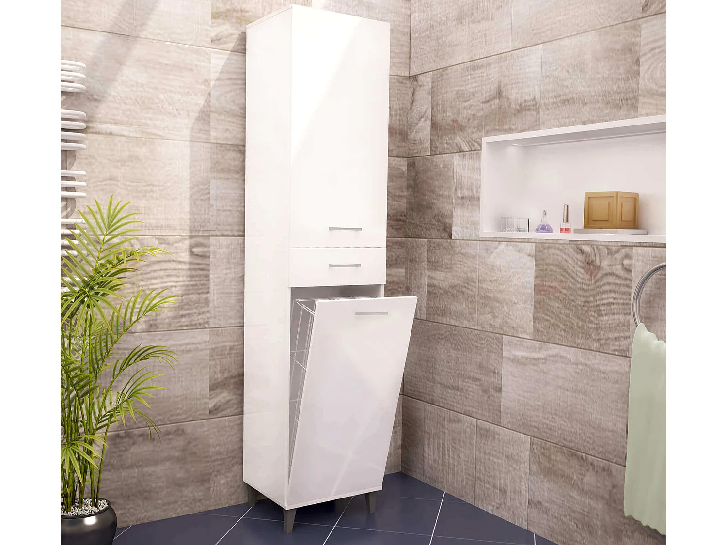 MilaniHome.it - armadietto con portabiancheria di design moderno contemporaneo cm 45 x 40 x 190 hdi coloreBianco