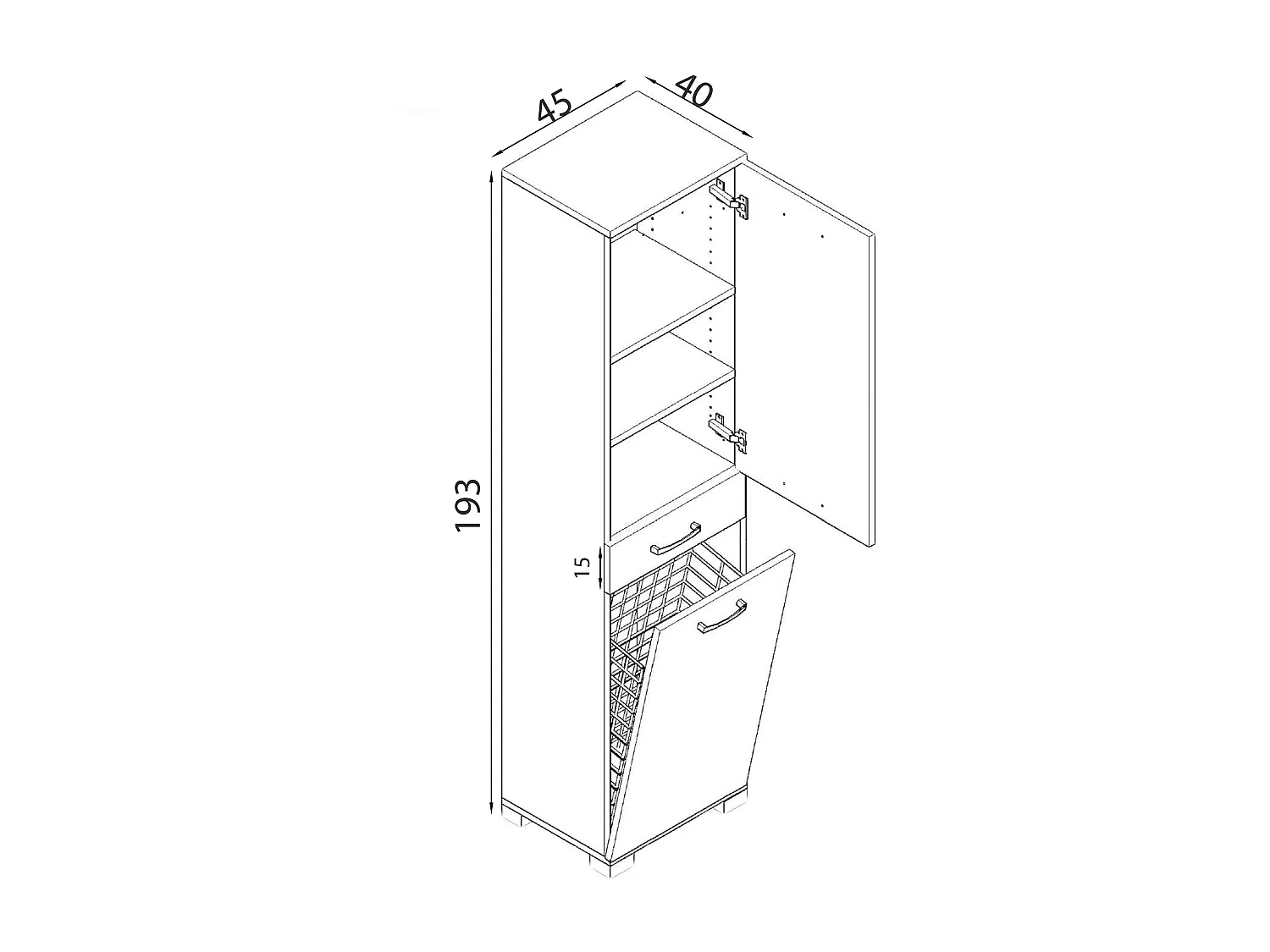 MilaniHome.it - armadietto con portabiancheria di design moderno contemporaneo cm 45 x 40 x 190 hdi coloreBianco