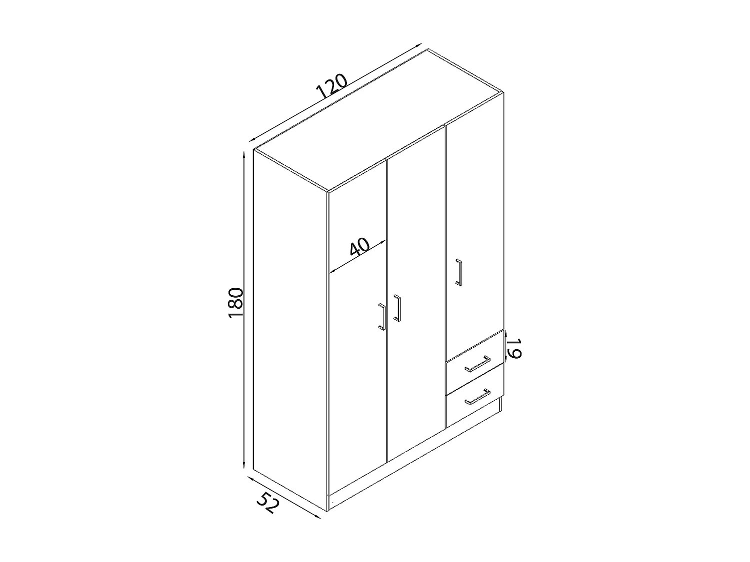 MilaniHome.it - armadio di design con 3 ante 2 cassetti di design moderno contemporaneo cm 120 x 52 x 190 hdi coloreBianco