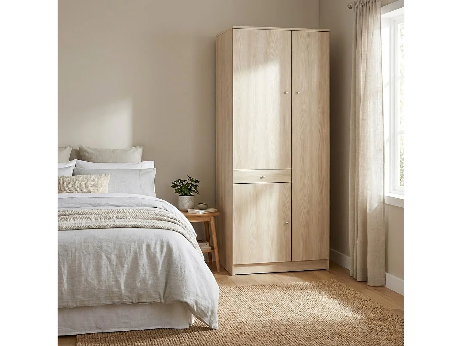 MilaniHome.it - armadio compatto con tre ante e un cassetto di design essenziale cm 77 l x 34 p x 183 hdi coloreOlmo