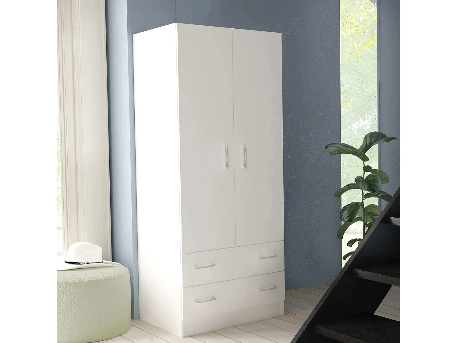 MilaniHome.it - armadio due ante di design spazioso in legno moderno 180x52x80 hdi coloreBianco