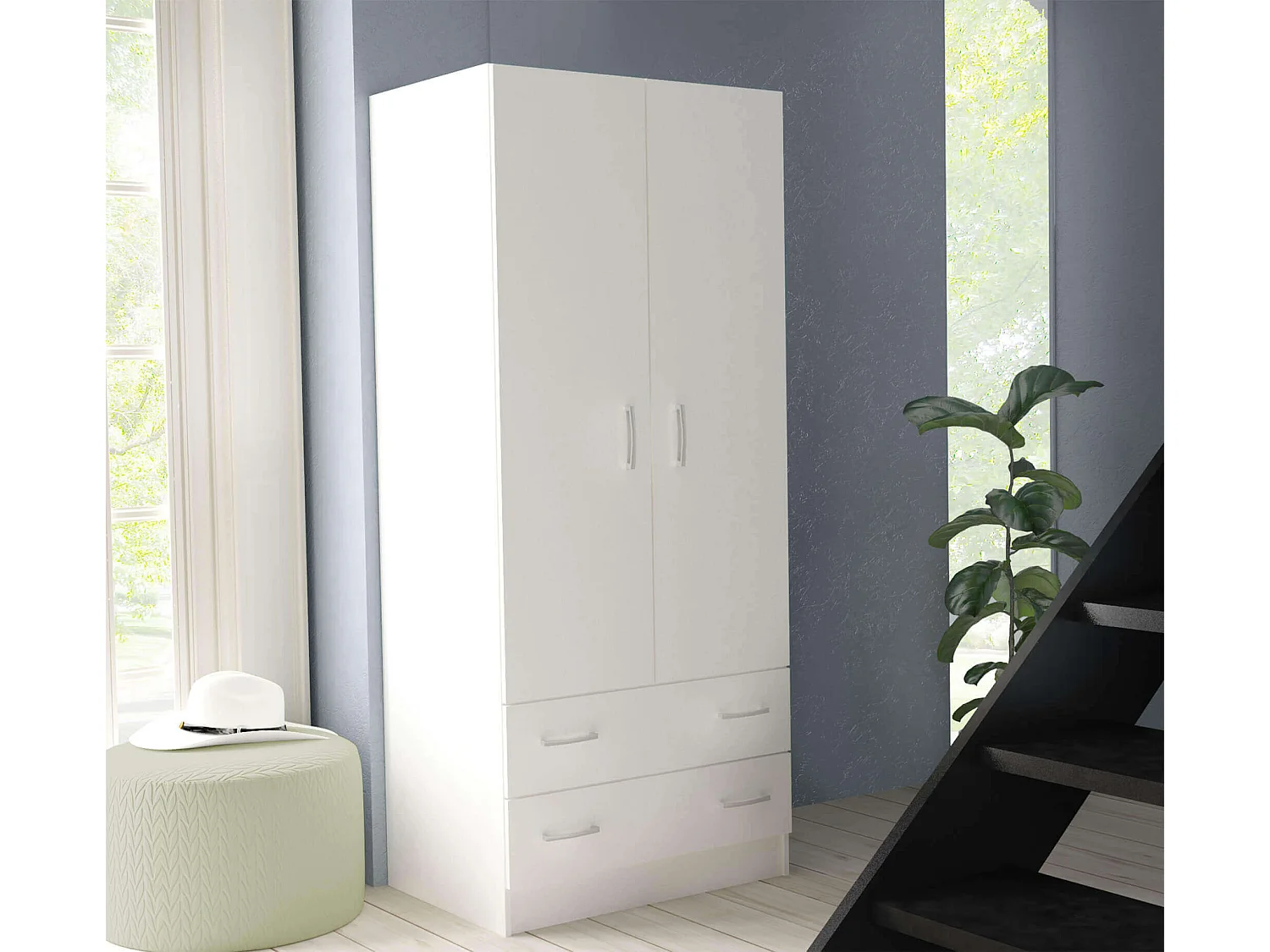 MilaniHome.it - armadio due ante di design spazioso in legno moderno 180x52x80 hdi coloreBianco