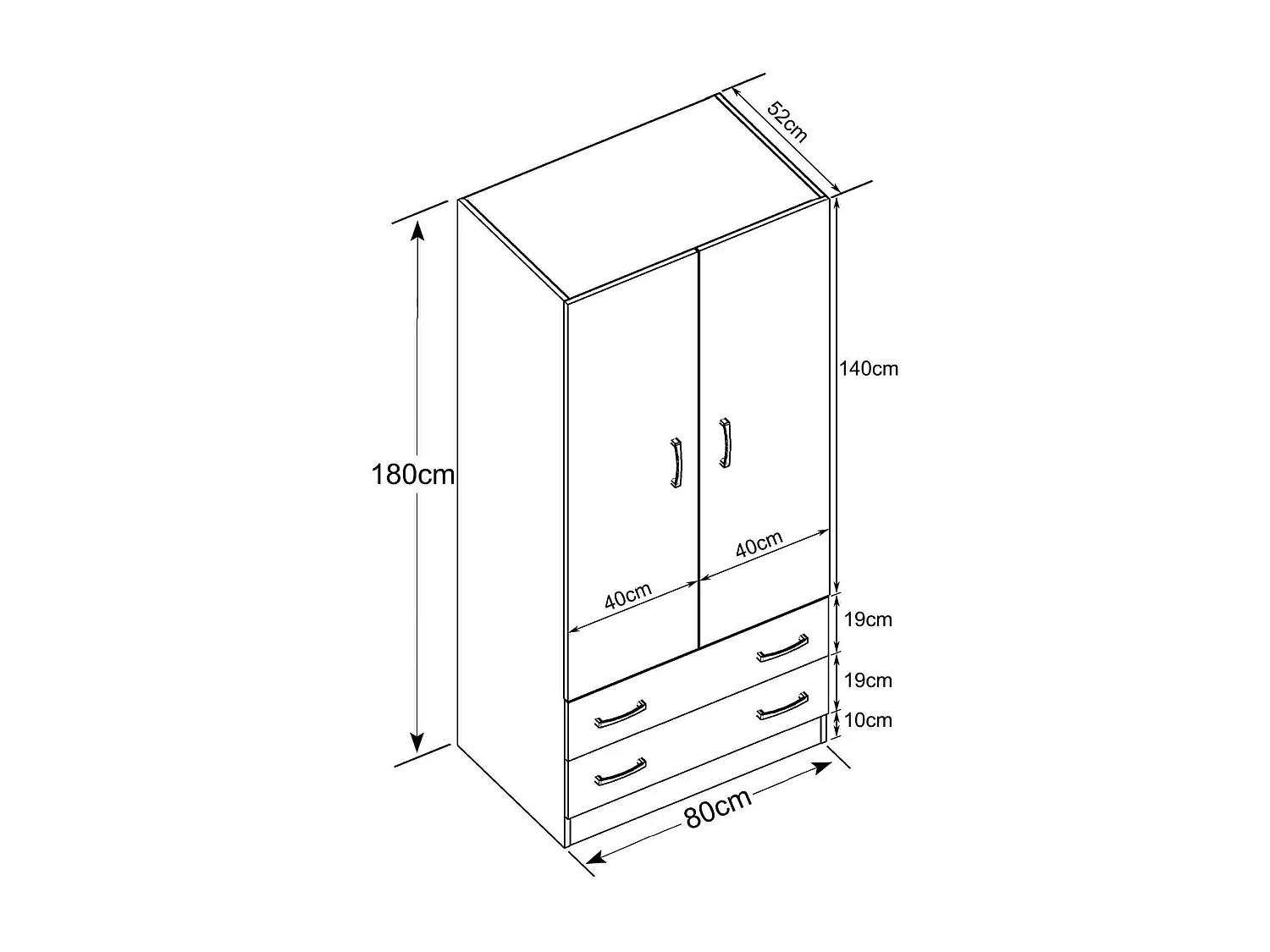 MilaniHome.it - armadio due ante di design spazioso in legno moderno 180x52x80 hdi coloreBianco