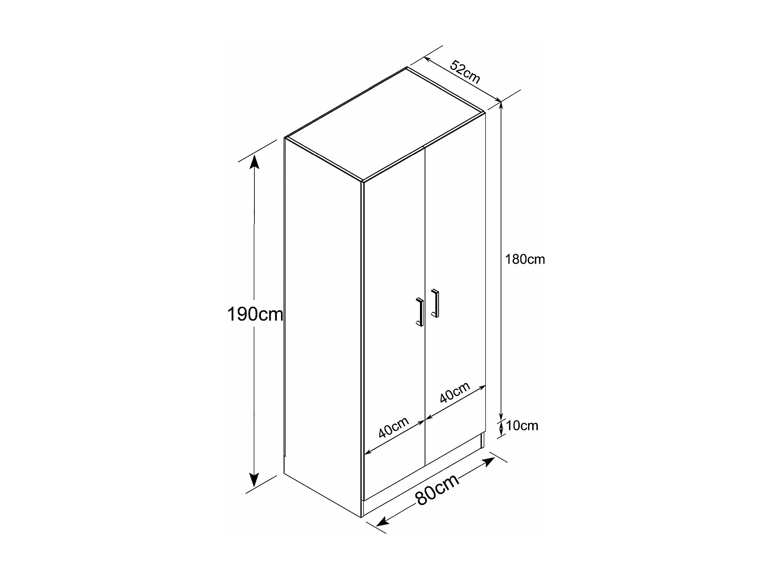 MilaniHome.it - armadio due ante di design spazioso in legno moderno 180x52x80 hdi coloreBianco