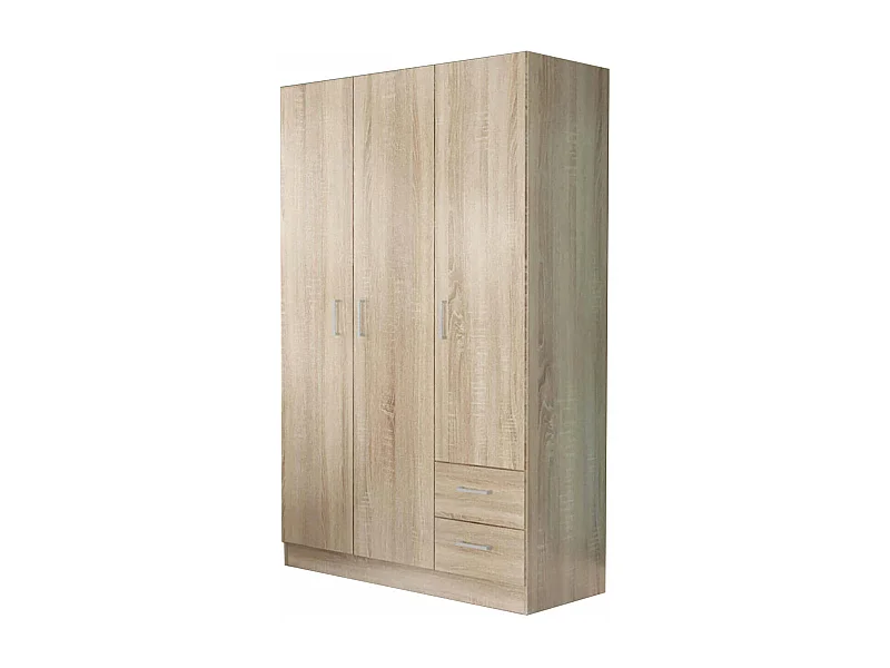 MilaniHome.it - armadio di design con 3 ante 2 cassetti di design moderno contemporaneo cm 120 x 52 x 190 hdi coloreQuercia Chiaro