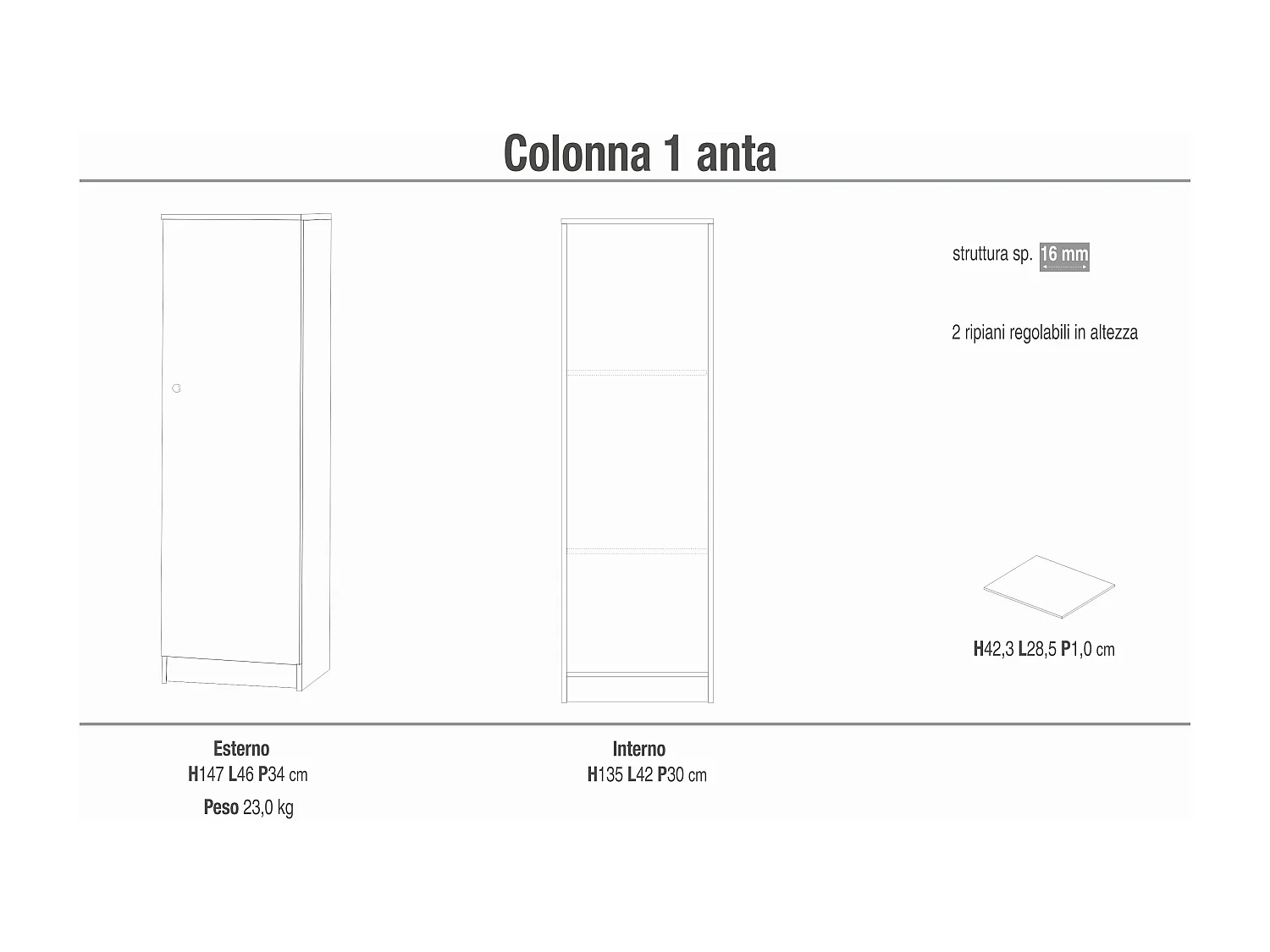 MilaniHome.it - mobile colonna portaoggetti ad un'anta di design essenziale cm 46 l x 34 p x 147 hdi coloreBeige