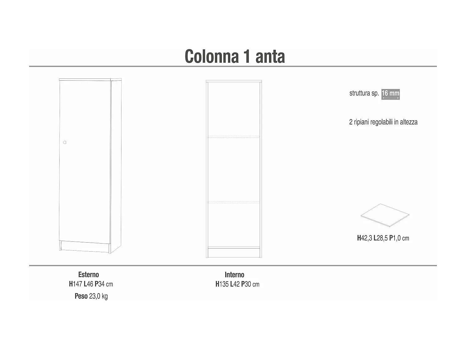 MilaniHome.it - mobile colonna portaoggetti ad un'anta di design essenziale cm 46 l x 34 p x 147 hdi coloreBeige