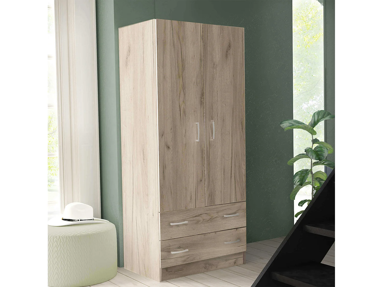 MilaniHome.it - armadio due ante di design spazioso in legno moderno 180x52x80 hdi coloreRovere grigio
