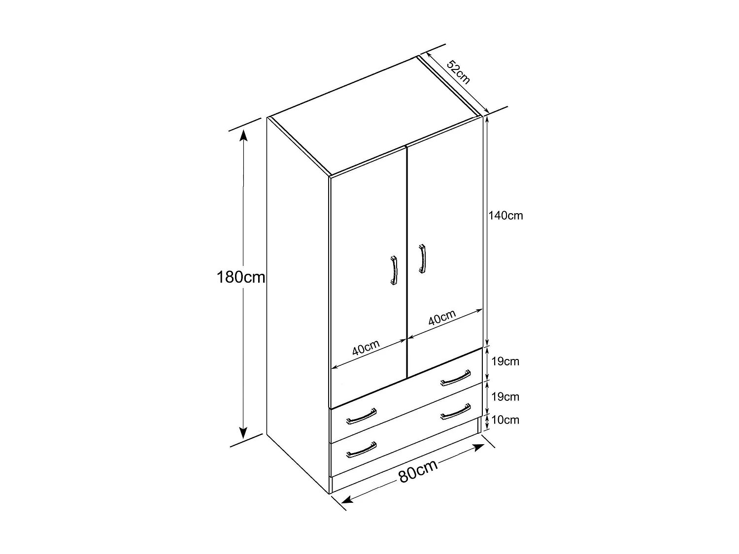 MilaniHome.it - armadio due ante di design spazioso in legno moderno 180x52x80 hdi coloreRovere grigio