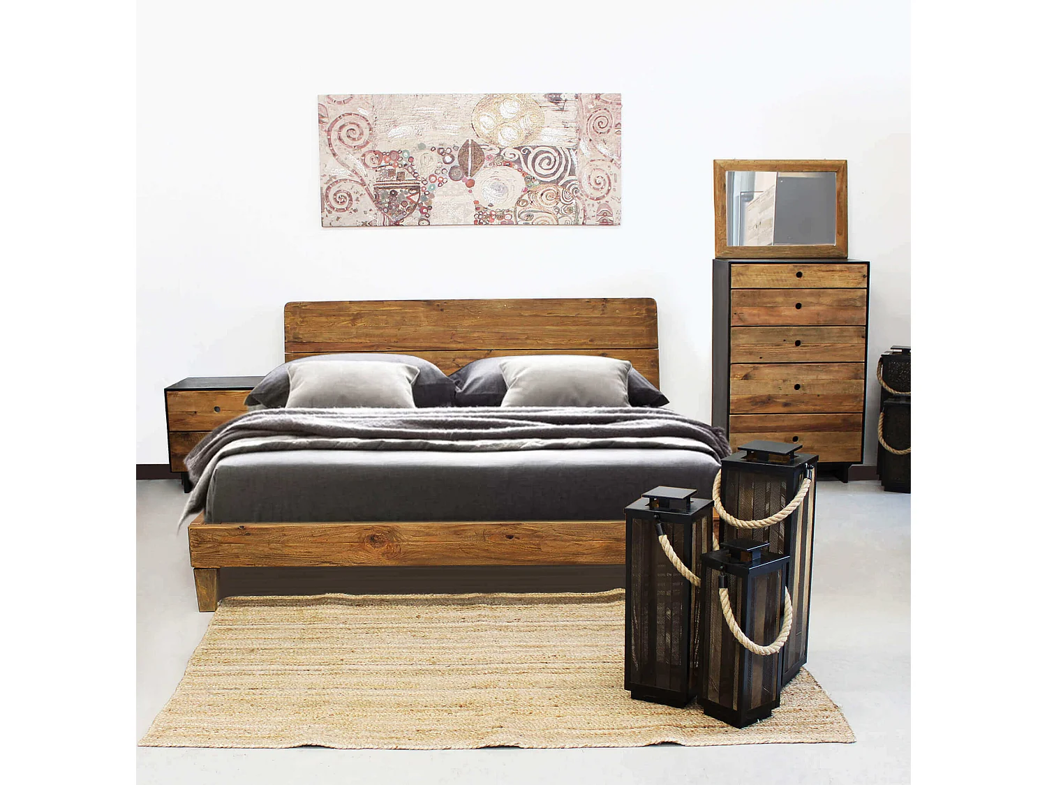 MilaniHome.it - specchio di design moderno in legno di pino riciclato massiccio stile moderno vintagedi coloreMarrone