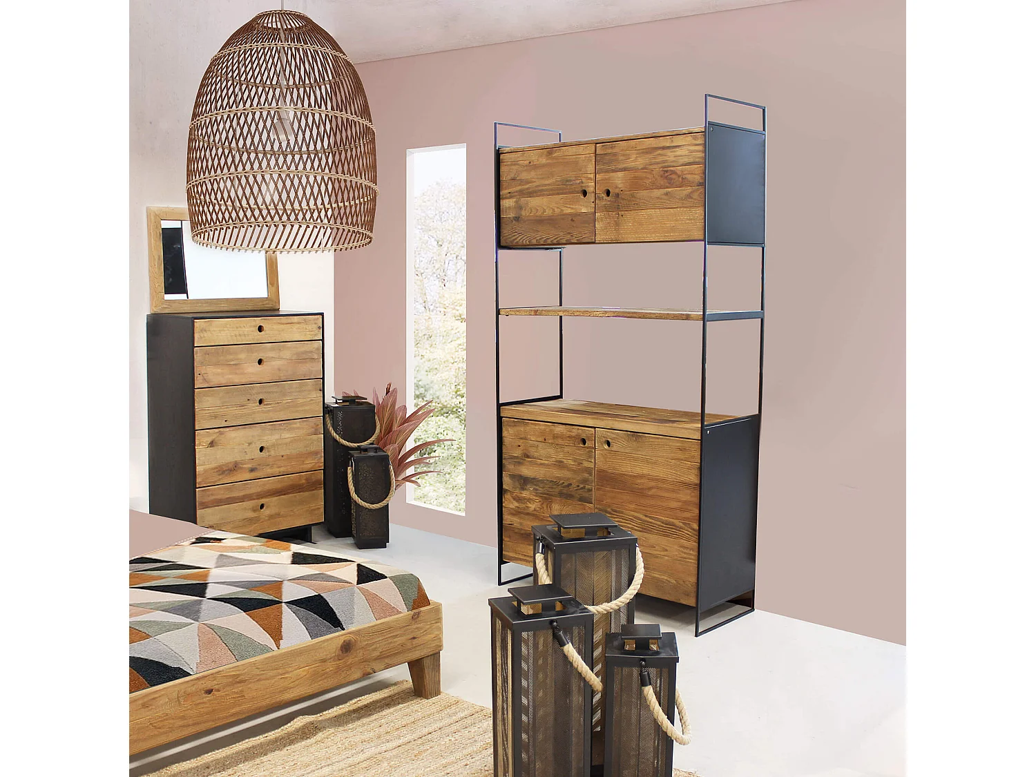 MilaniHome.it - specchio di design moderno in legno di pino riciclato massiccio stile moderno vintagedi coloreMarrone