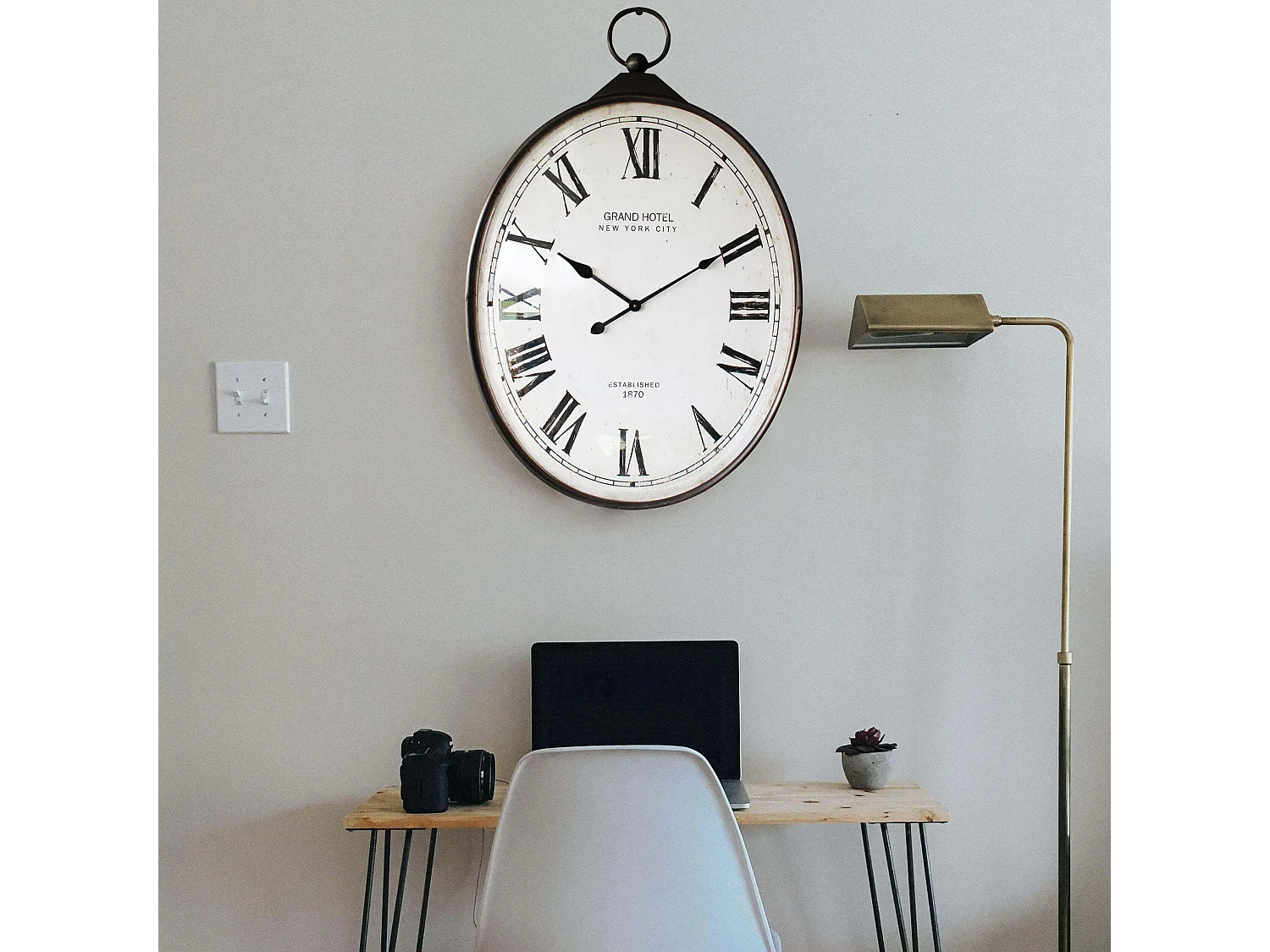 Milani Home - orologio da parete XXL in acciaio e vetro, bianco, stile vintage industrial, grande quadrante