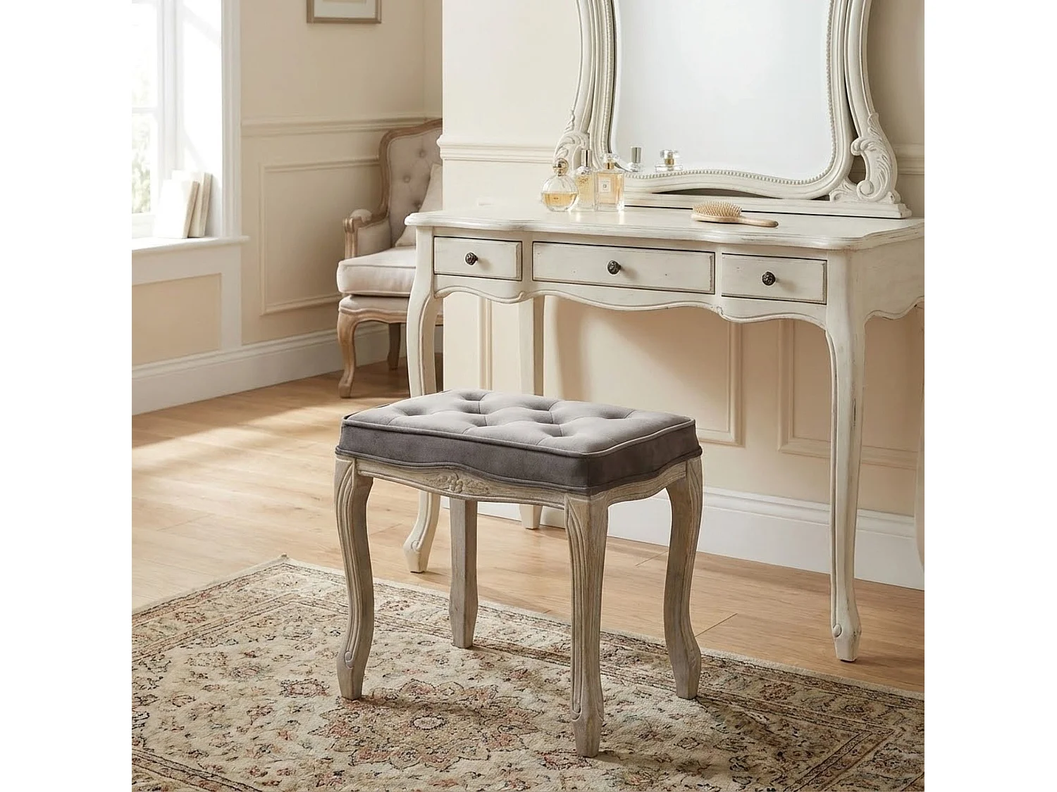 MilaniHome.it - sgabello vintage in velluto di design moderno vintage cm 50x36x47 hdi coloreTaupe