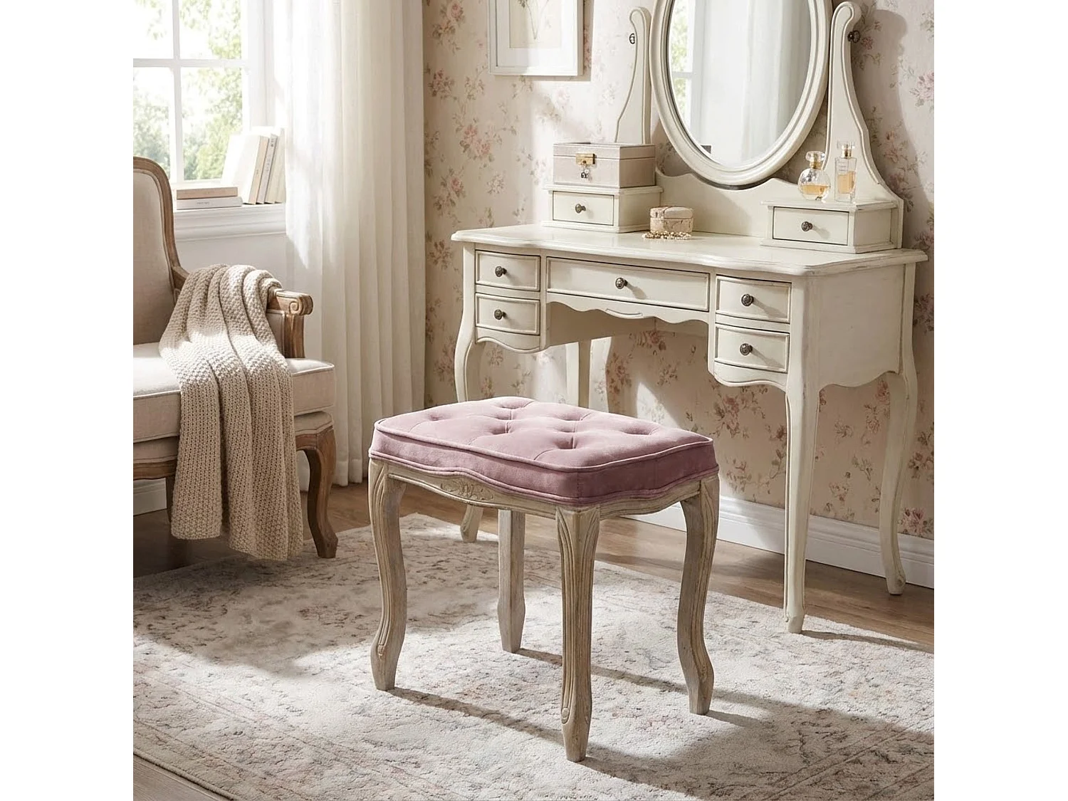 MilaniHome.it - sgabello vintage in velluto di design moderno vintage cm 50x36x47 hdi coloreRosa