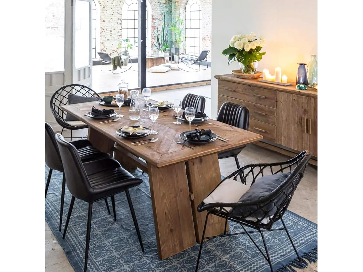 MilaniHome.it - Tavolo da pranzo in legno massiccio di design moderno industrial cm 180 x 95 x 76 hdi coloreMarrone