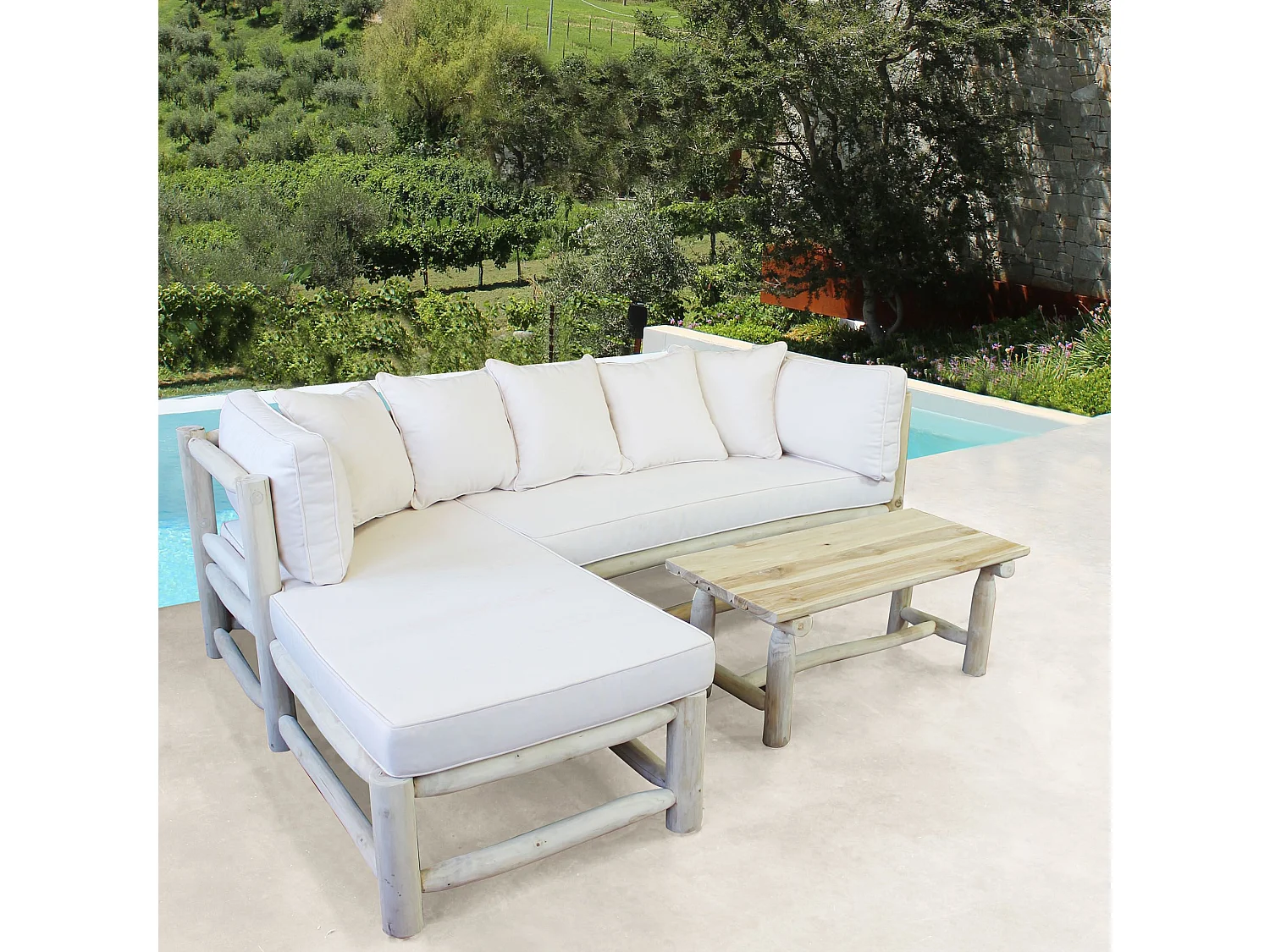 MilaniHome.it - divano in teak da esterno con chaise longue di design per esterno giardino cm 70 x 150 x 67 h / 140 x 70 x 67 hdi coloreBianco