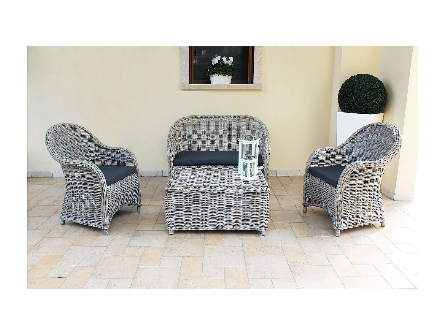 MilaniHome.it - salotto da giardino in rattan 2 posti con cuscini di design per esterno giardino cm 125 l x 85 p x 70 hdi coloreGrigio