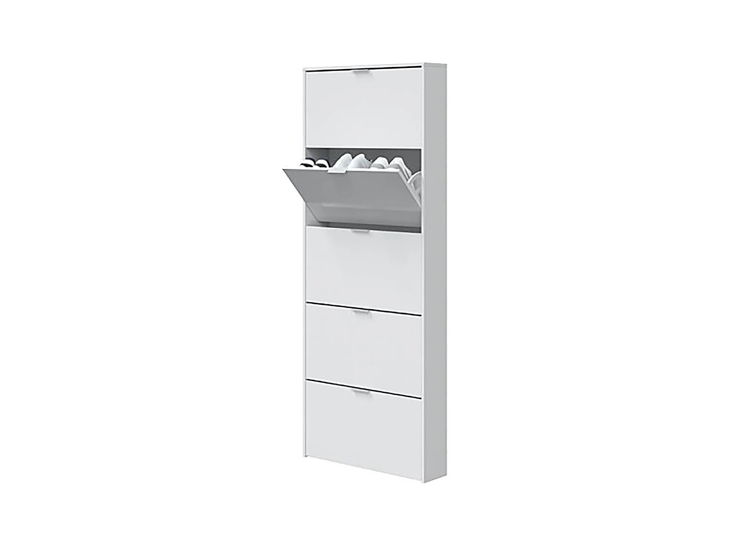 Commode meuble à chaussures en bois de 5 abattants couleur blanc brillant - Longueur 70 x Hauteur 180 x Profondeur 17 cm