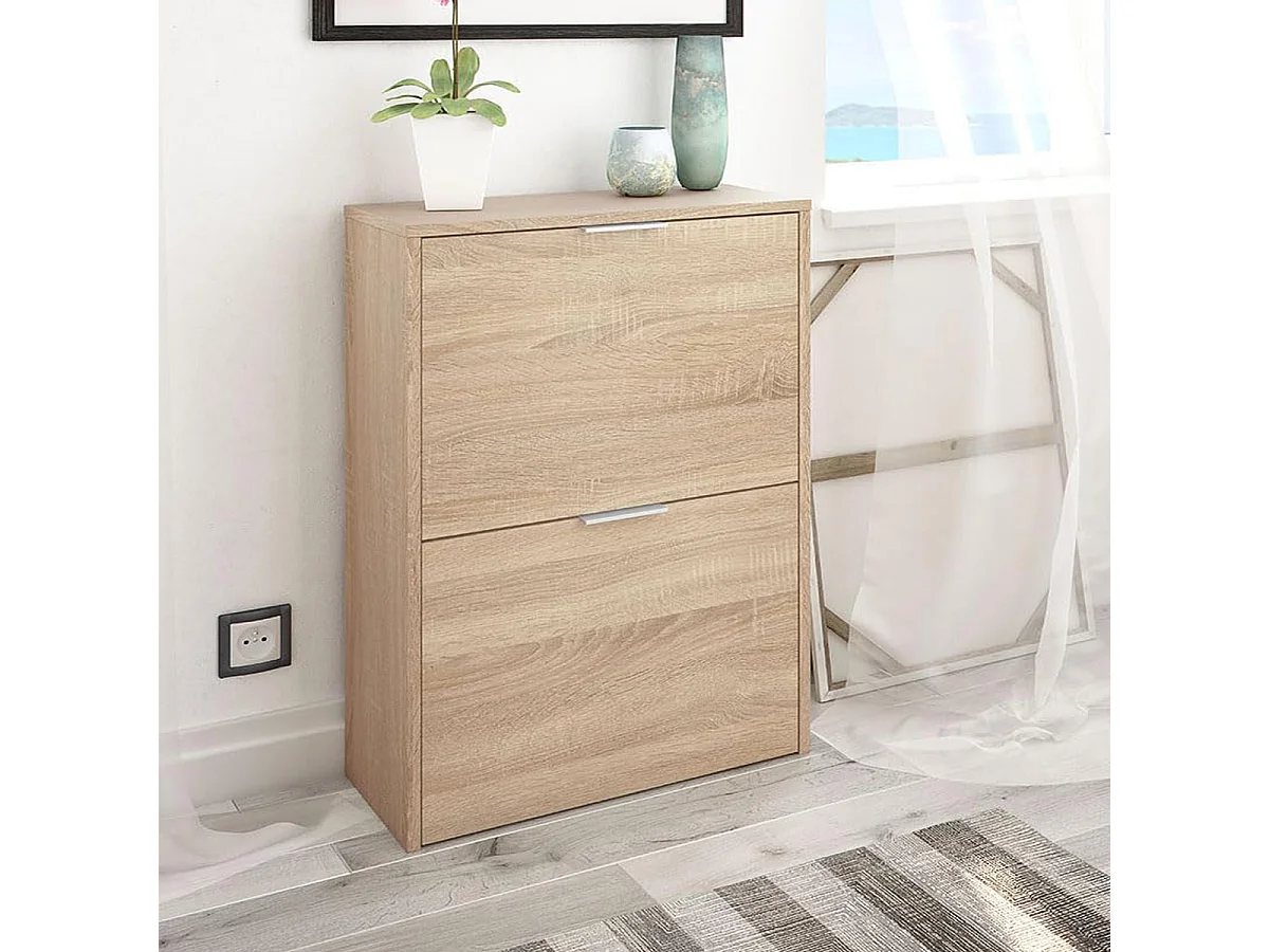 Meuble à Chaussures avec 2 abattants couleur chêne canadien -Longueur 50 cm x Hauteur 76 cm x Profondeur 22 cm