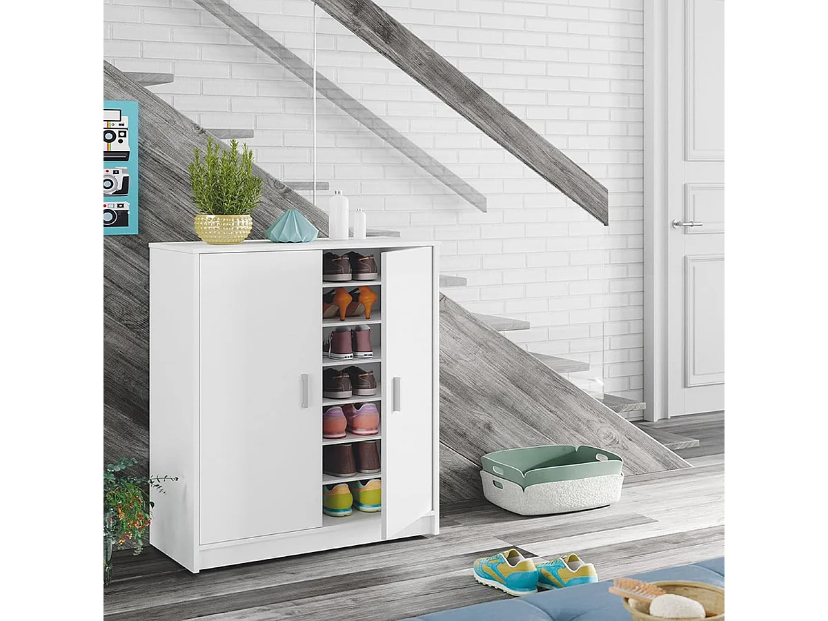 Armoire à Chaussures avec 2 portes couleur blanc - Longueur 75 x Hauteur 101 x Profondeur 36 cm