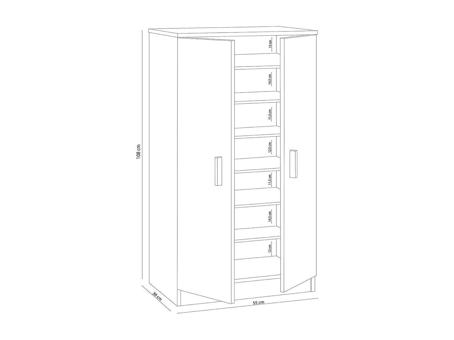 Armoire meuble à chaussures en bois couleur chêne canadien - Longueur 108 x Hauteur 55 x Profondeur 36 cm