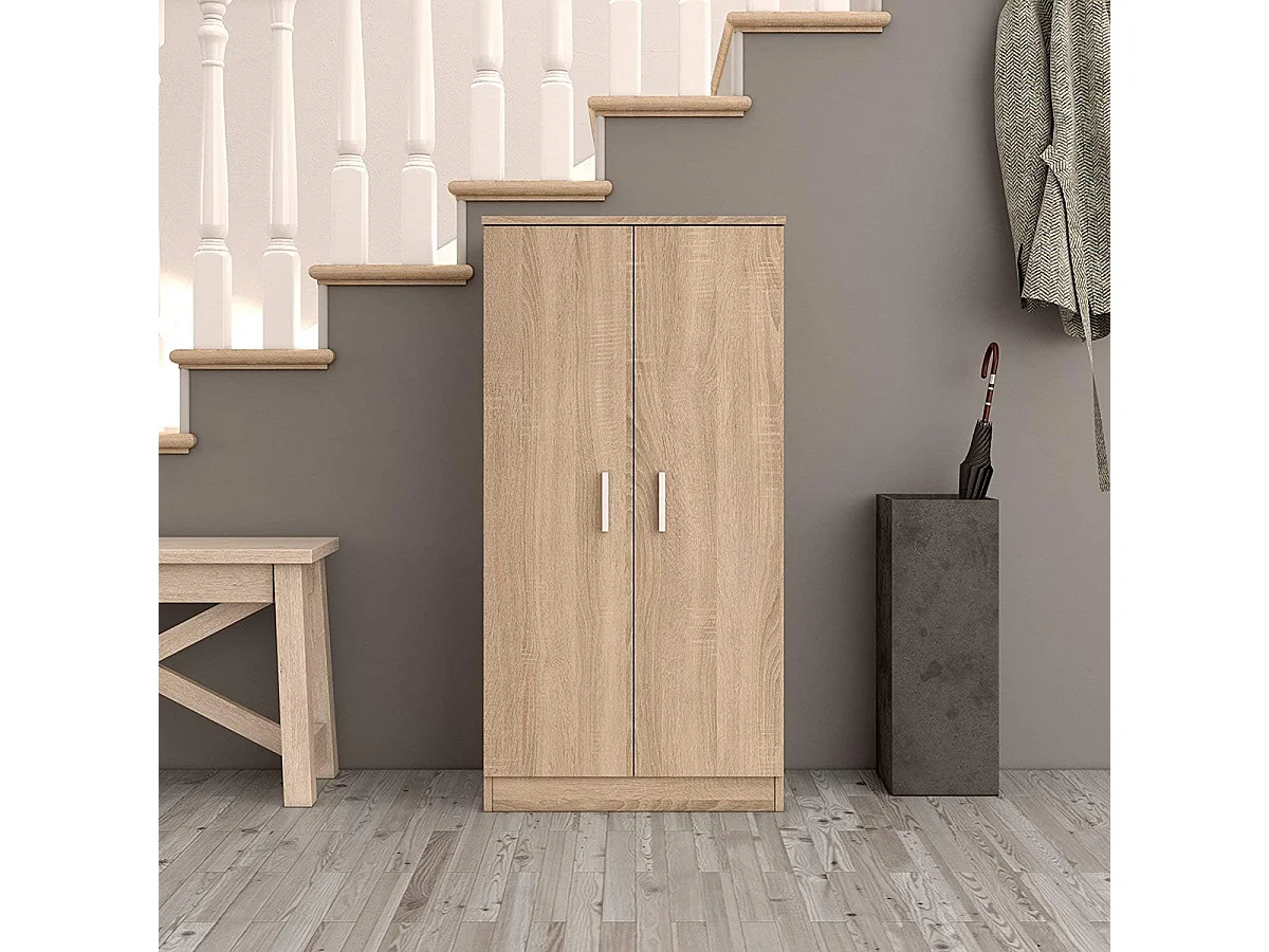 Armoire meuble à chaussures en bois couleur chêne canadien - Longueur 108 x Hauteur 55 x Profondeur 36 cm