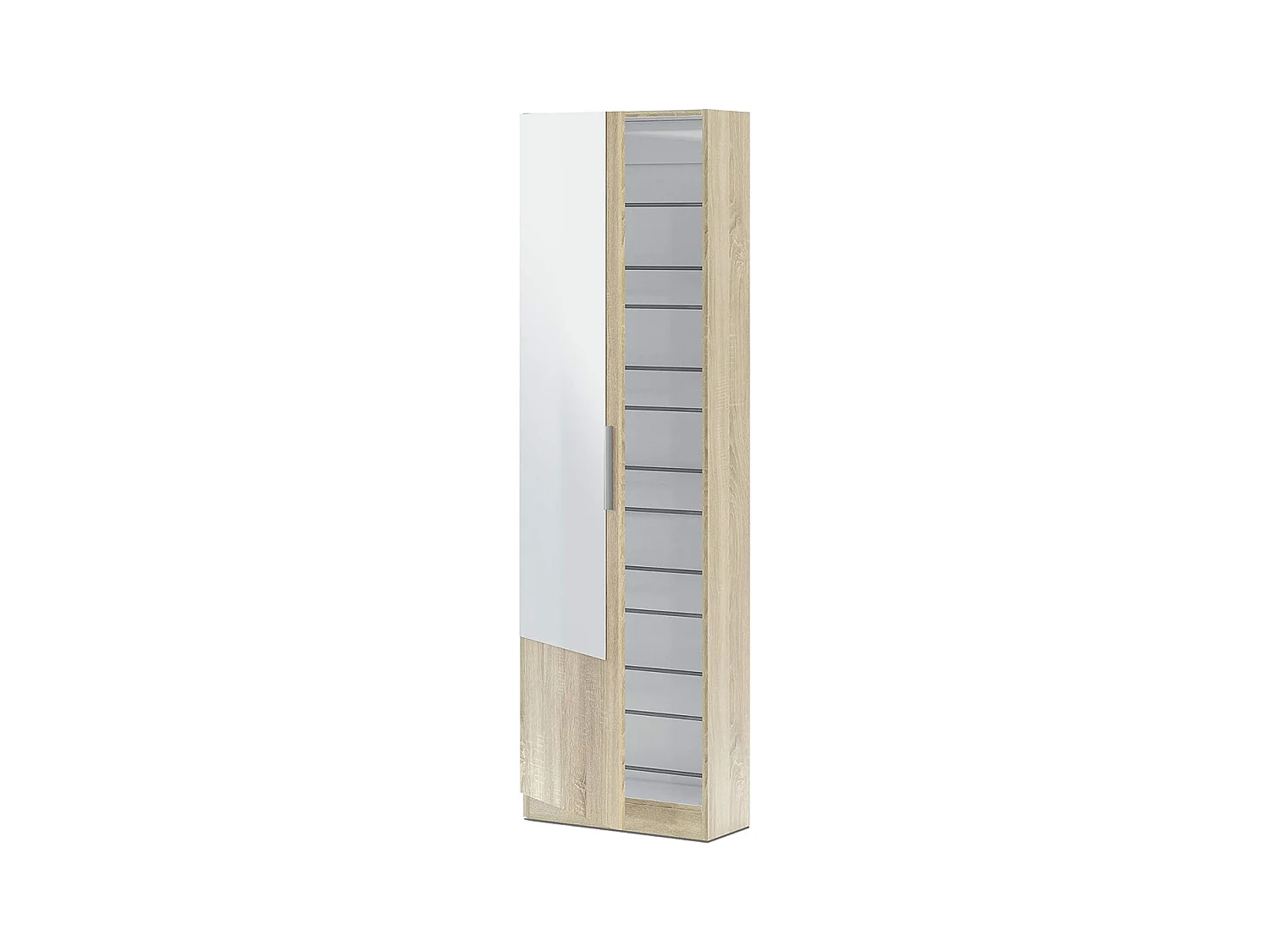 Étagère à chaussures avec miroir d'entrée couleur chêne canadien - Longueur 50 x Hauteur 180 x Profondeur 22 cm