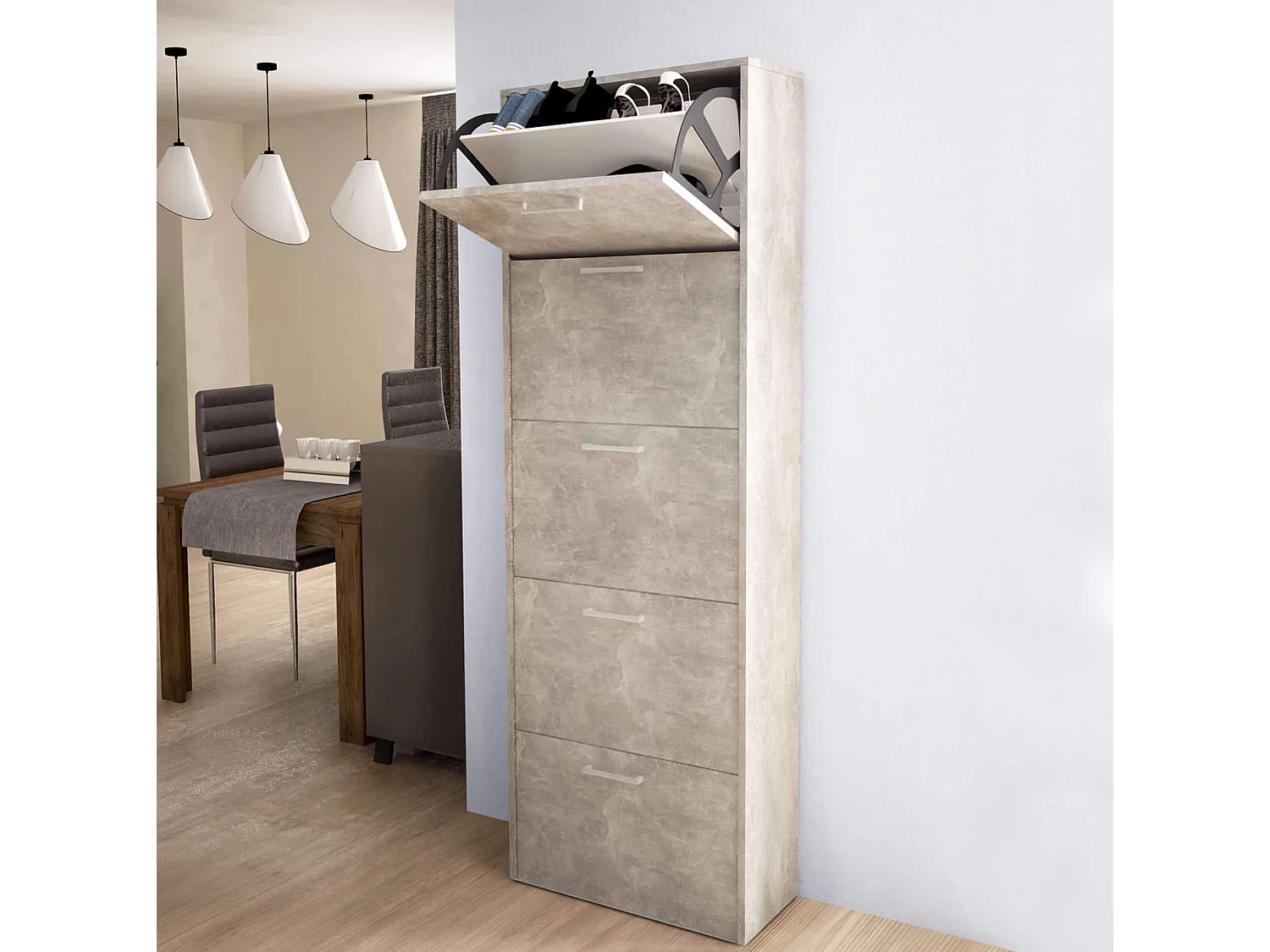 MilaniHome.it - scarpiera 5 ante a ribalta cm 59x25x172 h Colore: Cemento Chiarodi coloreCemento Chiaro